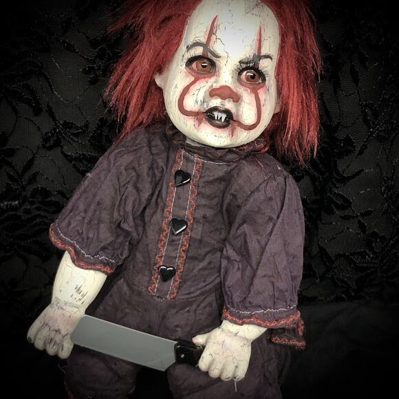 OOAK Creepy Odd 17 “ Haunted Ghost Clown Doll Scary Halloween Horror Art Doll - Picture 16 of 16